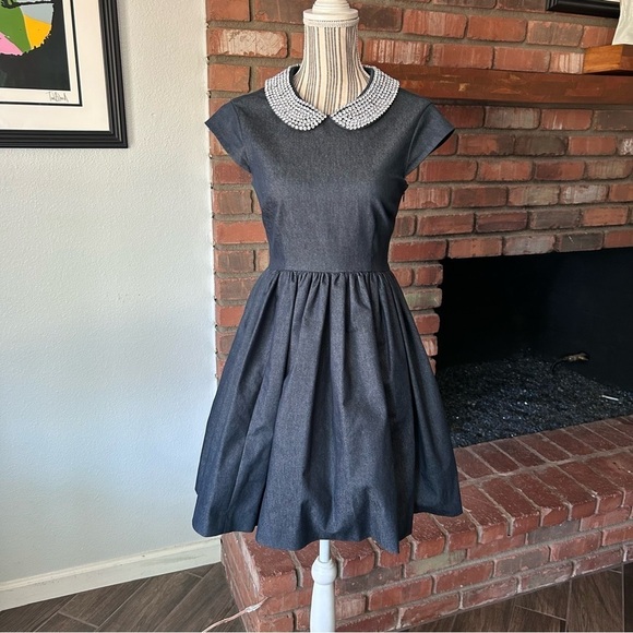 Kate Spade Kimberly Embellished Peter Pan Collared Denim Dress Sz 2 - Picture 3 of 11